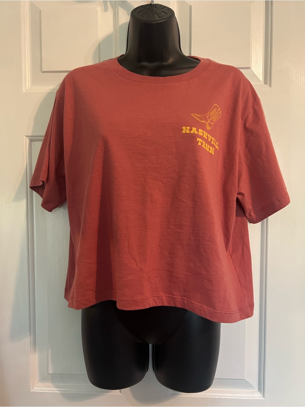 American Apparel Nashville Rust Crop Tee with Yellow Graphic